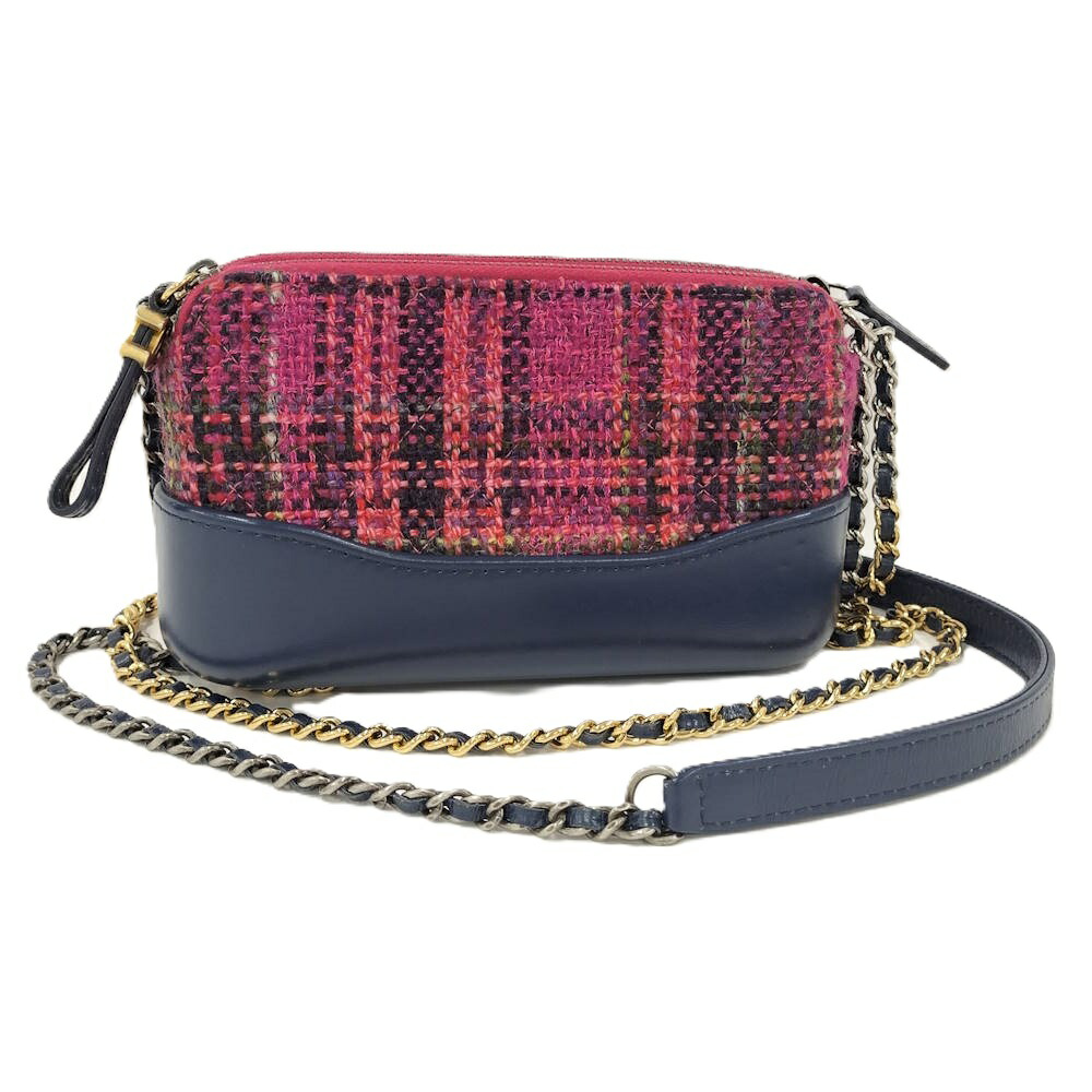 【中古】CHANEL ガブリエル ドゥ シャネル チェーン店ショルダーバッグ ツィード なめし革 サクラ色 米国海軍 A94505