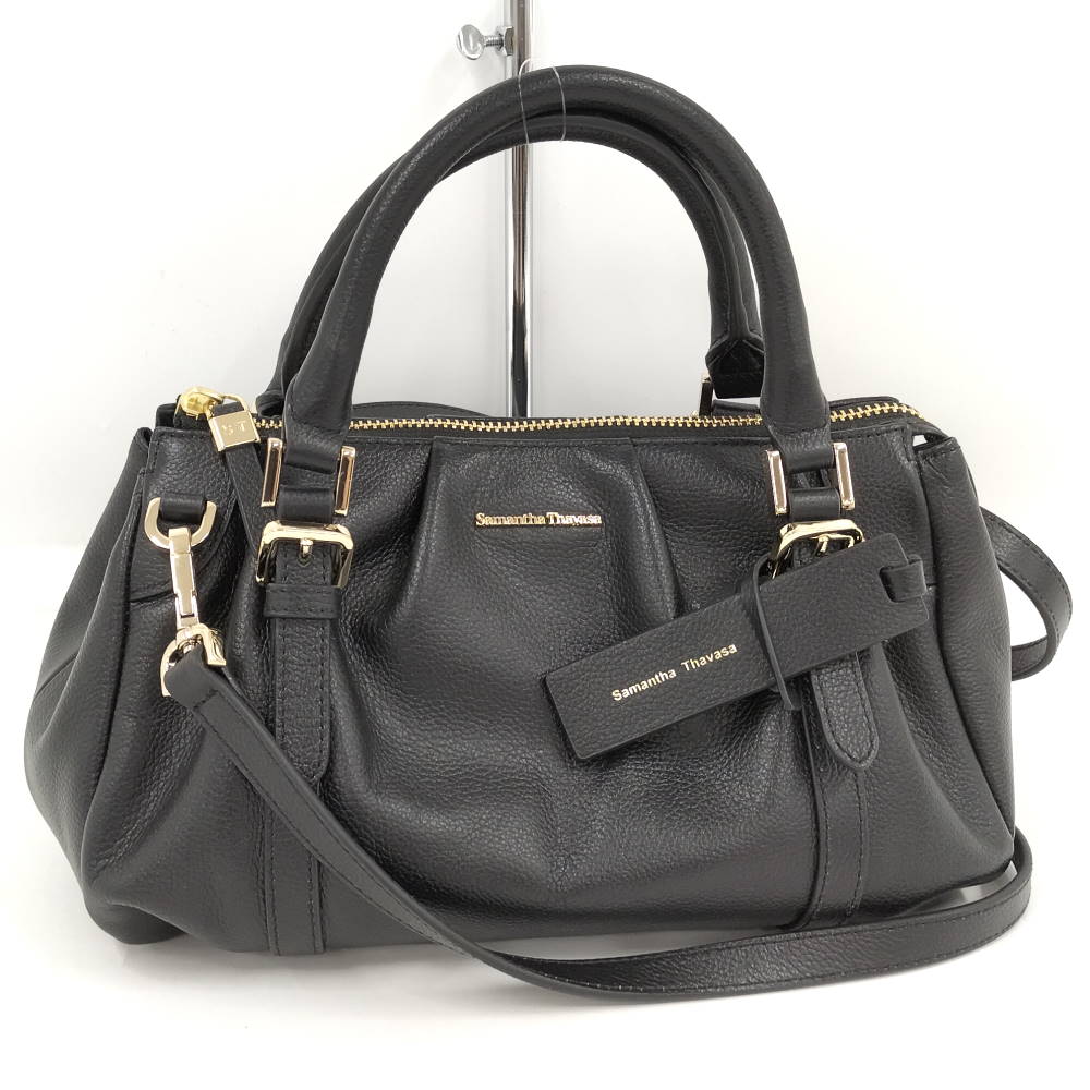 【中古】Samantha Thavasa タックデザインソフトレザーハンドバッグ 黒いこと