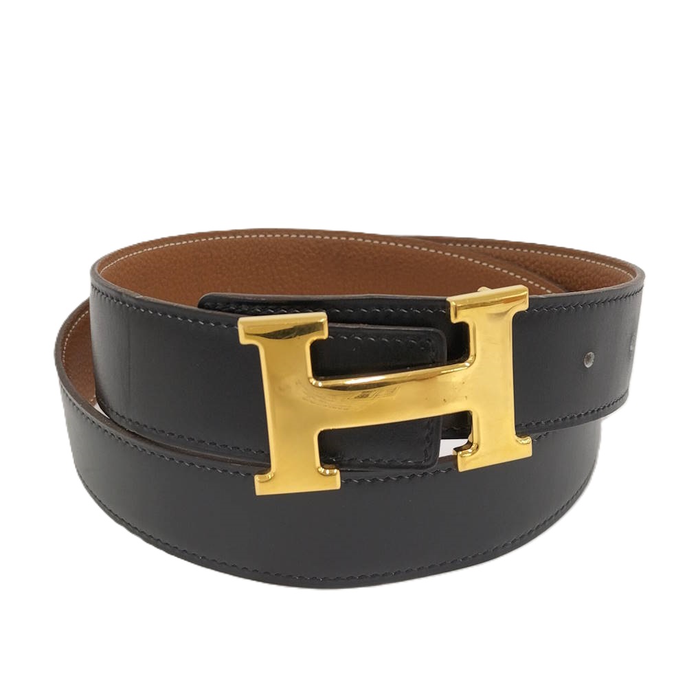 【中古】HERMES コンスタンス 三尺帯 80 なめし革 黒いこと □F目じるし
