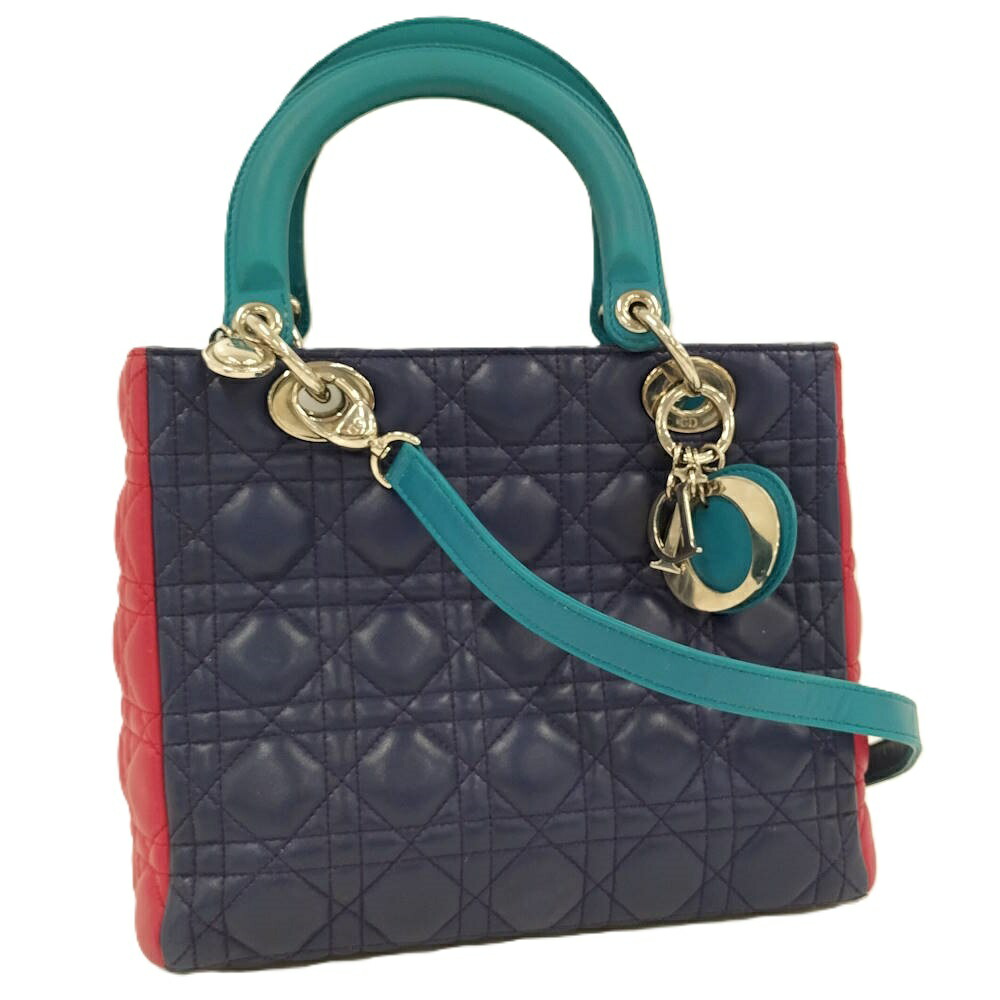 【中古】Dior レディディオール カナージュ 2WAY御徒面子 なめし革 トリコロール