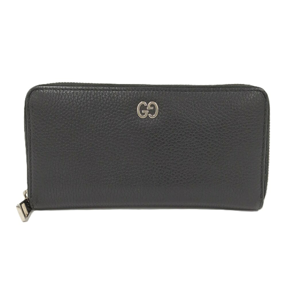 【中古】GUCCI 長紙入れ ラウンドジッパー 黒いこと なめし革 473928