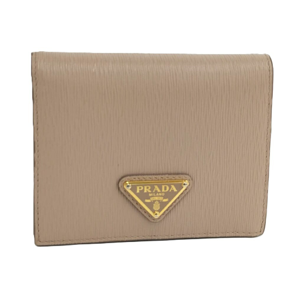 【中古】PRADA 二つ折り紙入れ なめし革 さくら色 1MV204