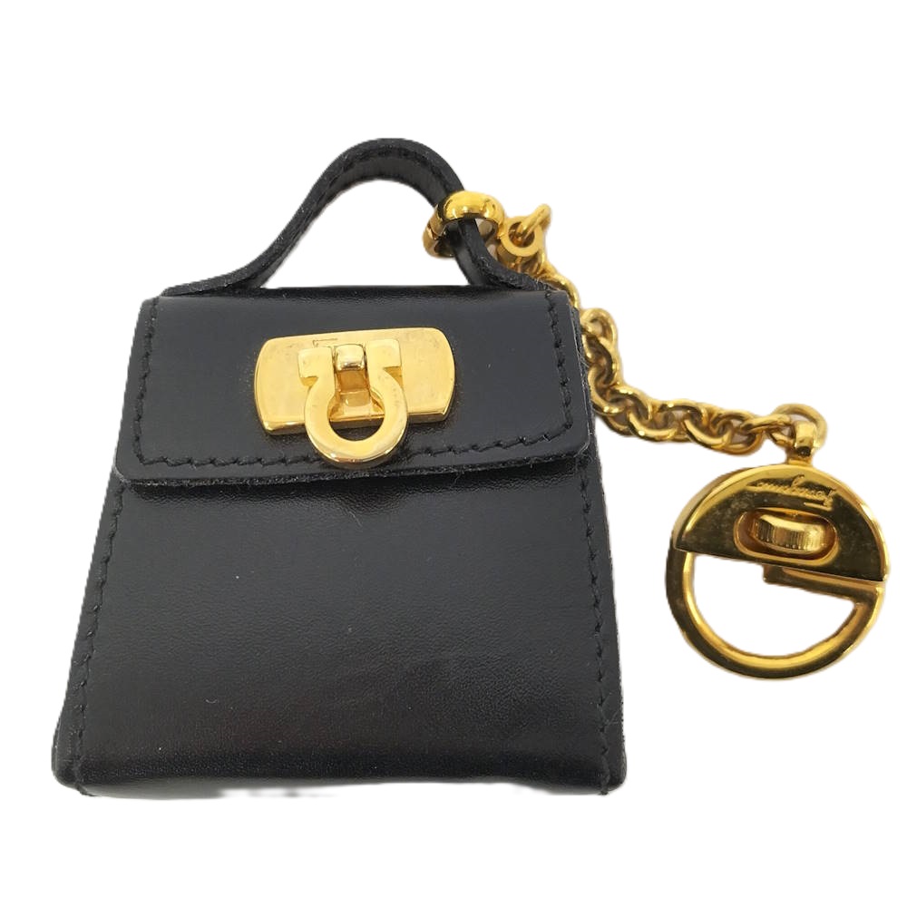 【中古】Salvatore Ferragamo ガンチーニ キーリング バッグチャーム レザー ブラック｜JJcollection