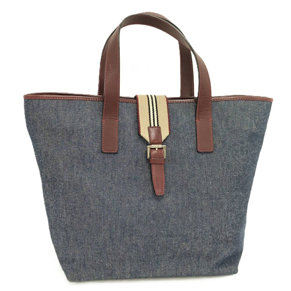 【中古】BURBERRY トートバッグ ショルダーバッグ ジーンズ なめし革 青碧系
