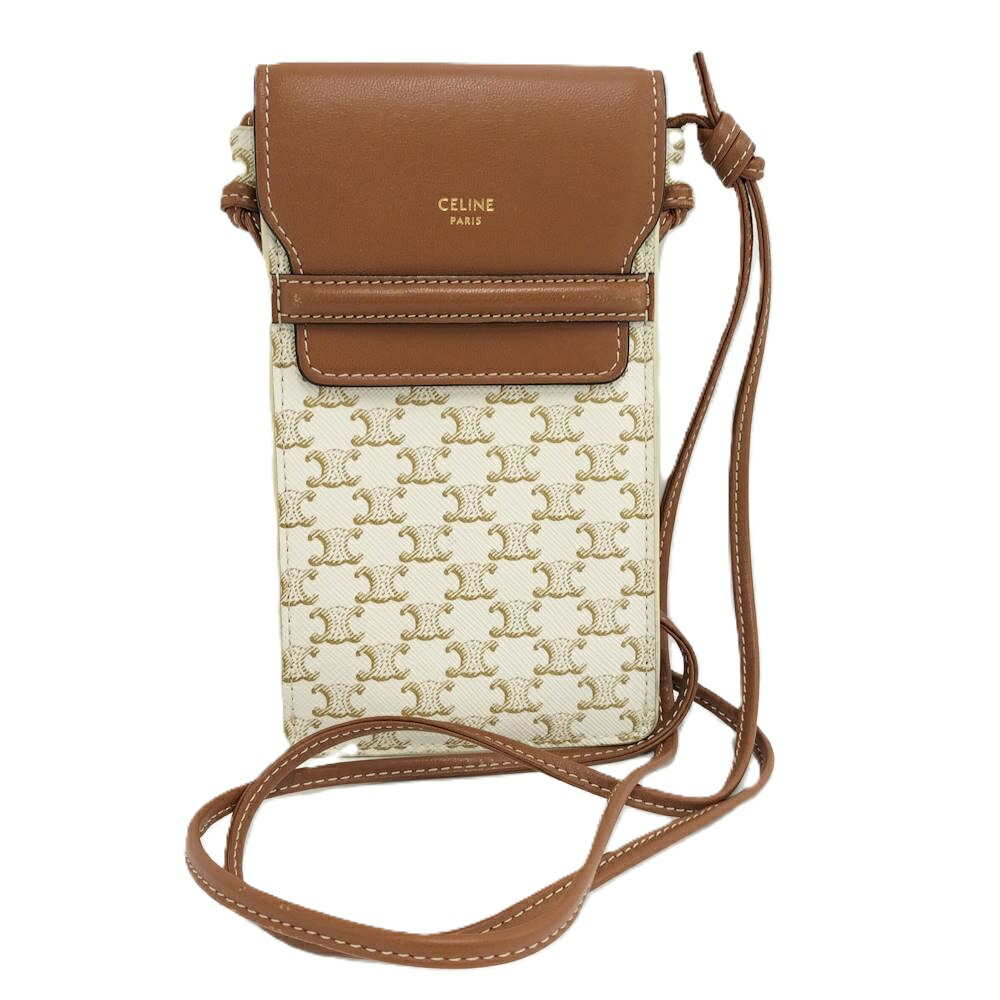 【中古】CELINE 電話機車寄せ なめし革×PVC 赤銅色×象牙色
