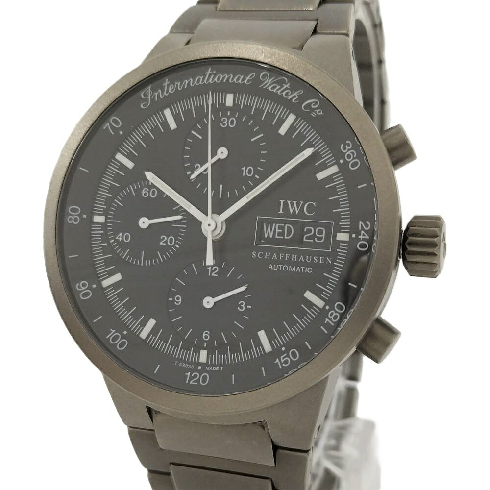【中古】IWC シャフハウゼン GSTクロノ デイデイト 自動小銃一巻き SS 黒いこと文字記号盤 373703