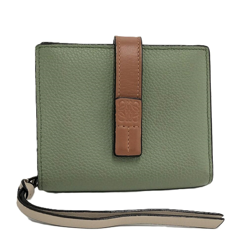 【中古】LOEWE 二つ折り紙入れ アナ瓦 なめし革 緑であること系