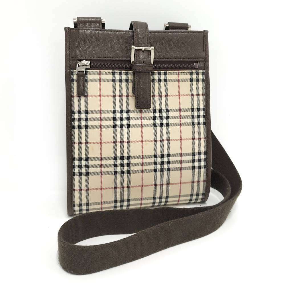 【中古】BURBERRY ショルダーバッグ ノバチェック レザー&times;キャンバス ブラウン｜JJcollection