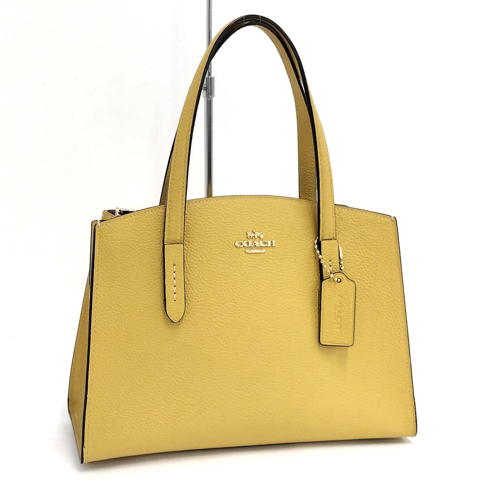 【中古】COACH ハンドバック チャーリー 持ちはこび櫂 なめし革 黄色 29529