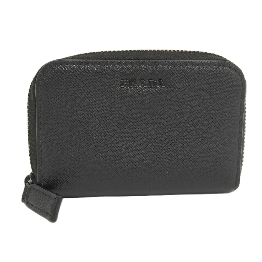 【中古】PRADA サフィアーノ ラウンドチャック コインケース なめし革 黒いこと