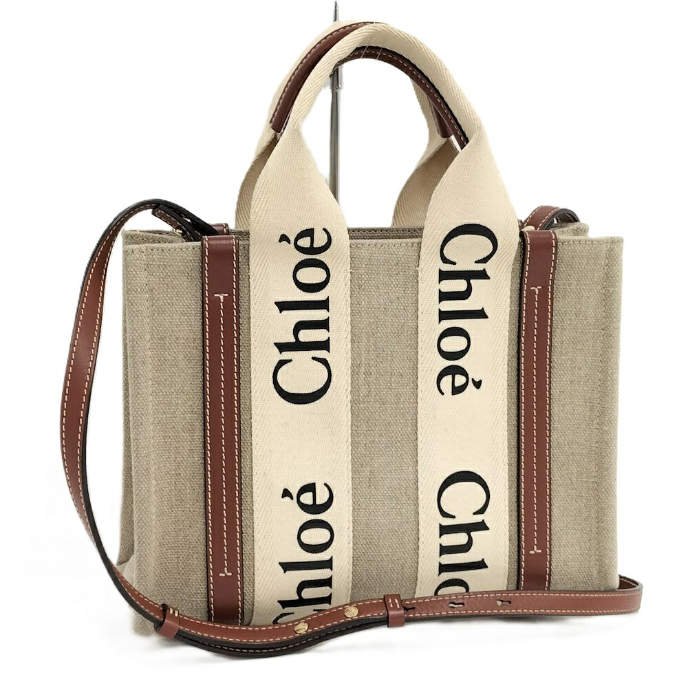 【中古】Chloe ウッディスモールトートバッグ リネン