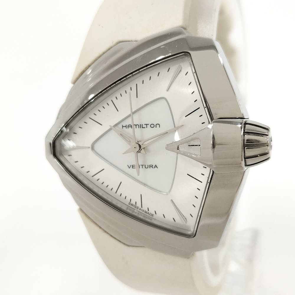 【中古】HAMILTON レディース 腕時計 ベンチュラ クオーツ SS ラバー ホワイトシェル字盤 H242510｜JJcollection