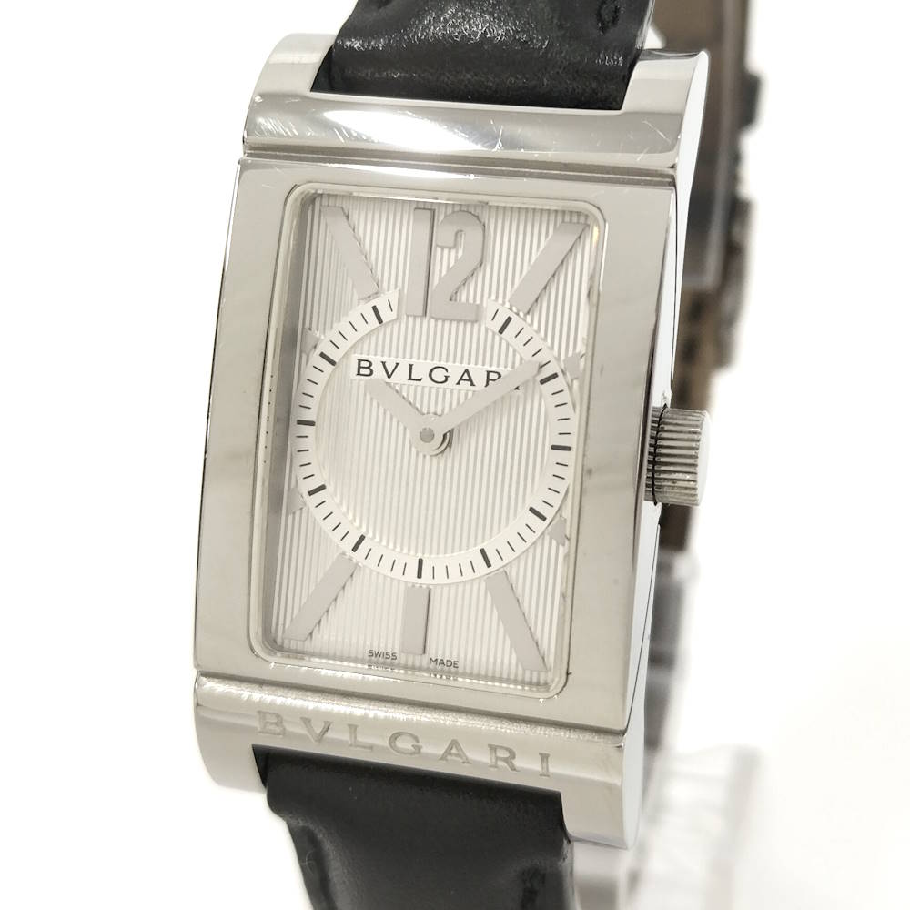 【中古】BVLGARI 腕時計 レッタンゴロ SS&times;レザー クオーツ シルバー文字盤 RT39S｜JJcollection