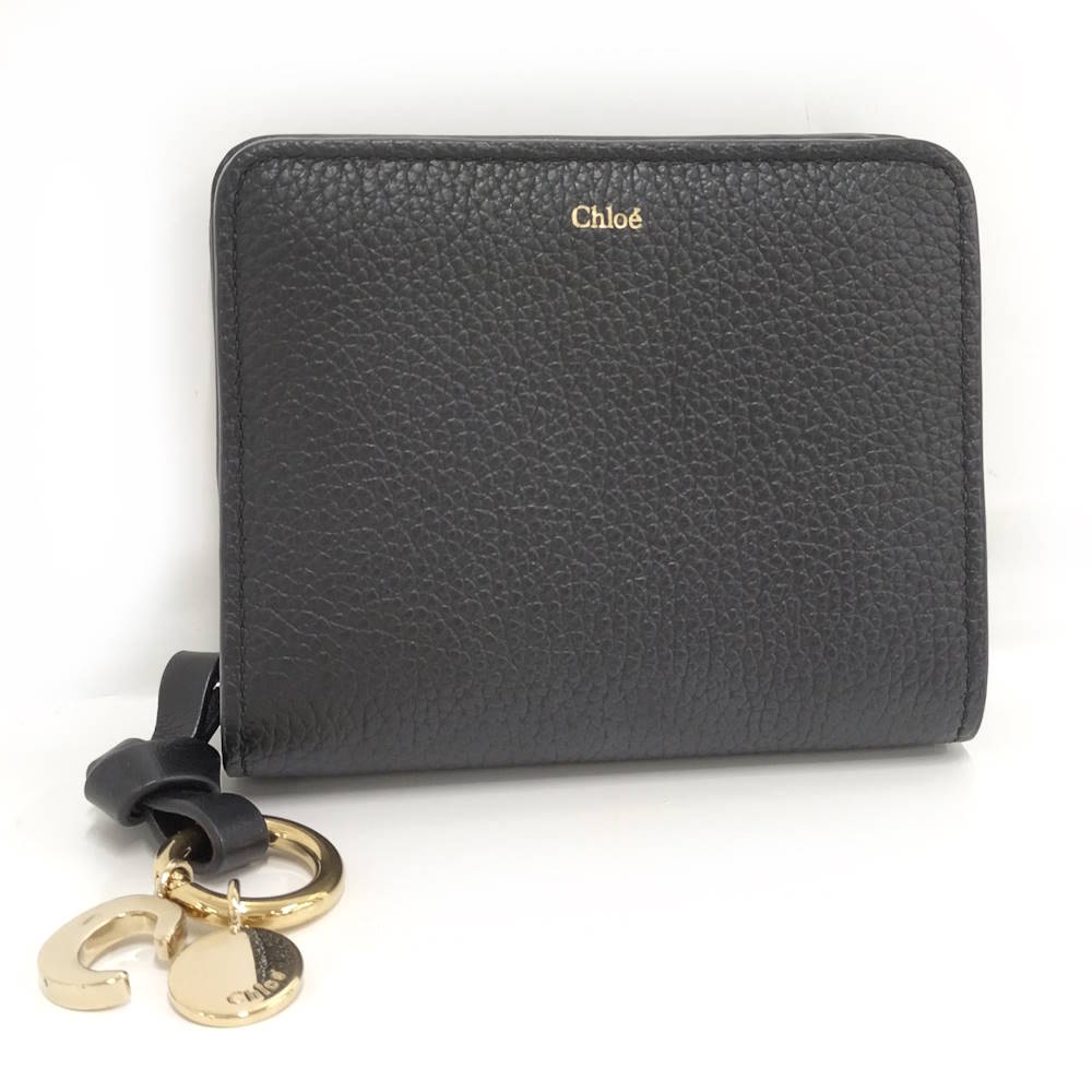 【中古】Chloe 2つ折り紙入れ 英字 コンパクトウォレット なめし革 黒いこと