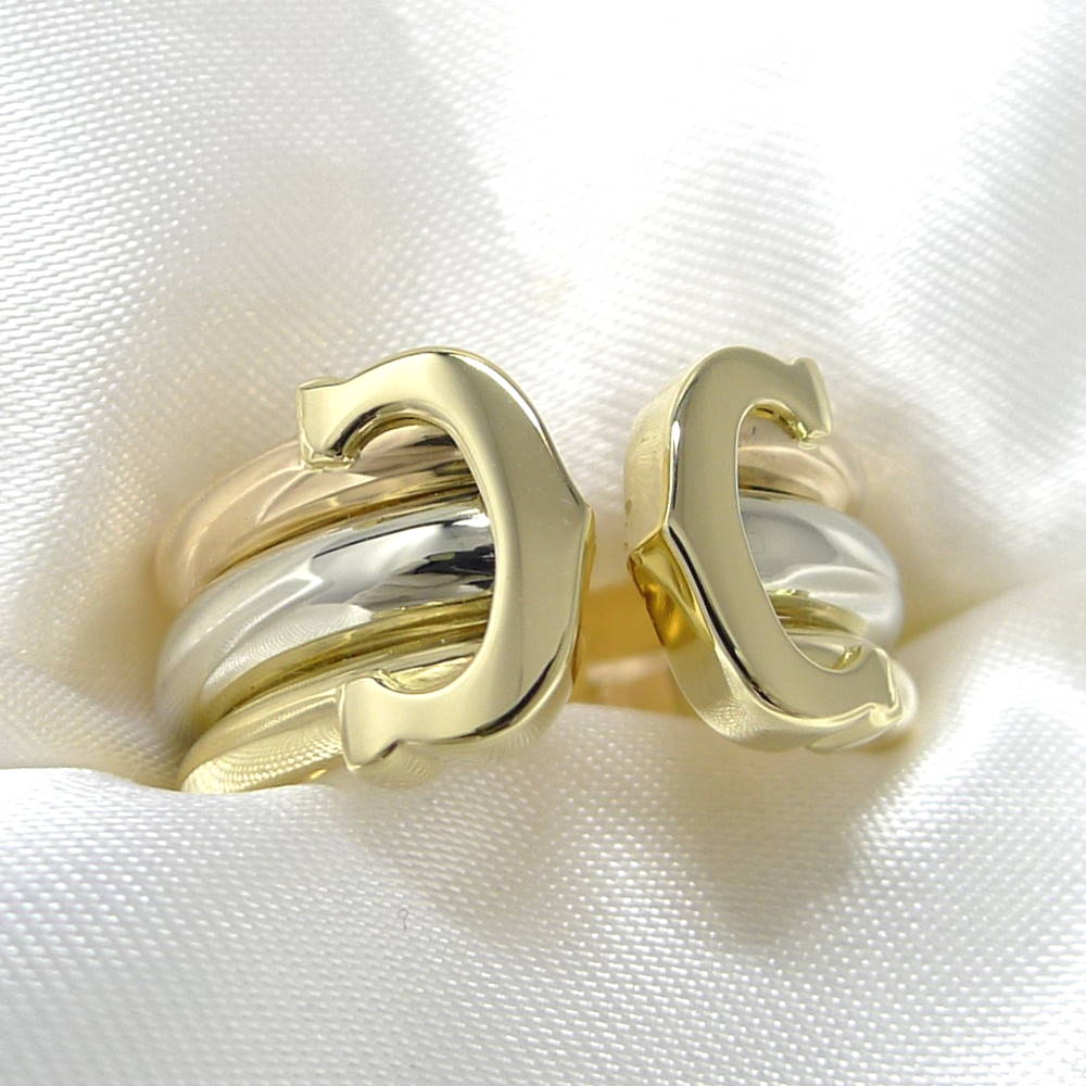 【中古】Cartier 2Cリング 750WG YG PG K18WG YG PG スリーカラーゴールド 表記サイズ49 約8.1g｜JJcollection
