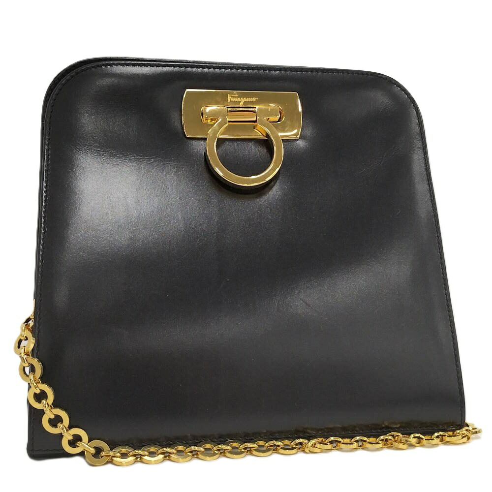 【中古】Salvatore Ferragamo ガンチーニ ショルダーバッグ レザー ブラック｜JJcollection