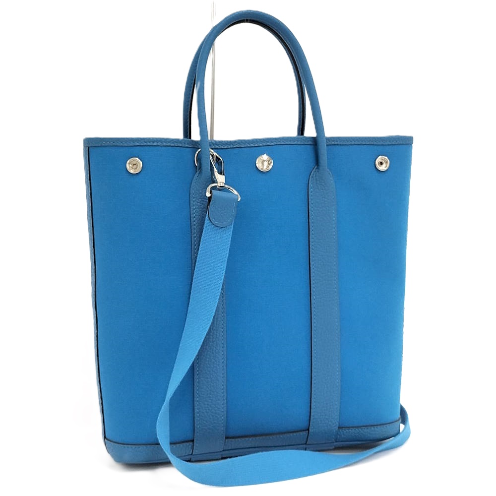 【中古】HERMES ガーデンファイル 2WAYバッグ キャンバス×レザー ブルー Z刻印|JJcollection