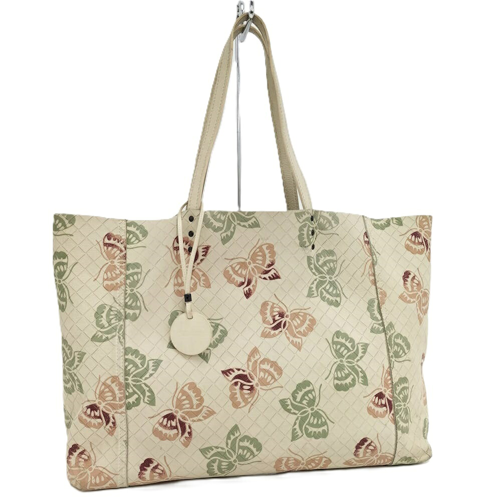 【中古】BOTTEGA VENETA イントレッチオ ミラージュ トートバッグ レザー バタフライ アイボリー系|JJcollection