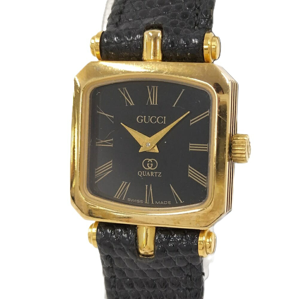 【中古】GUCCI レディース 腕時計 シェリーライン スクエア クオーツ SS レザー ブラック文字盤｜JJcollection