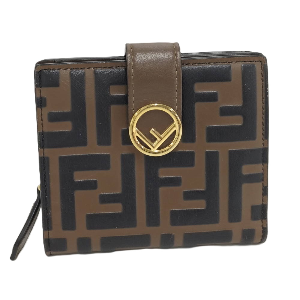【中古】FENDI コンパクト財布 エフイズ レザー カーキ×ブラック 8M0386|JJcollection