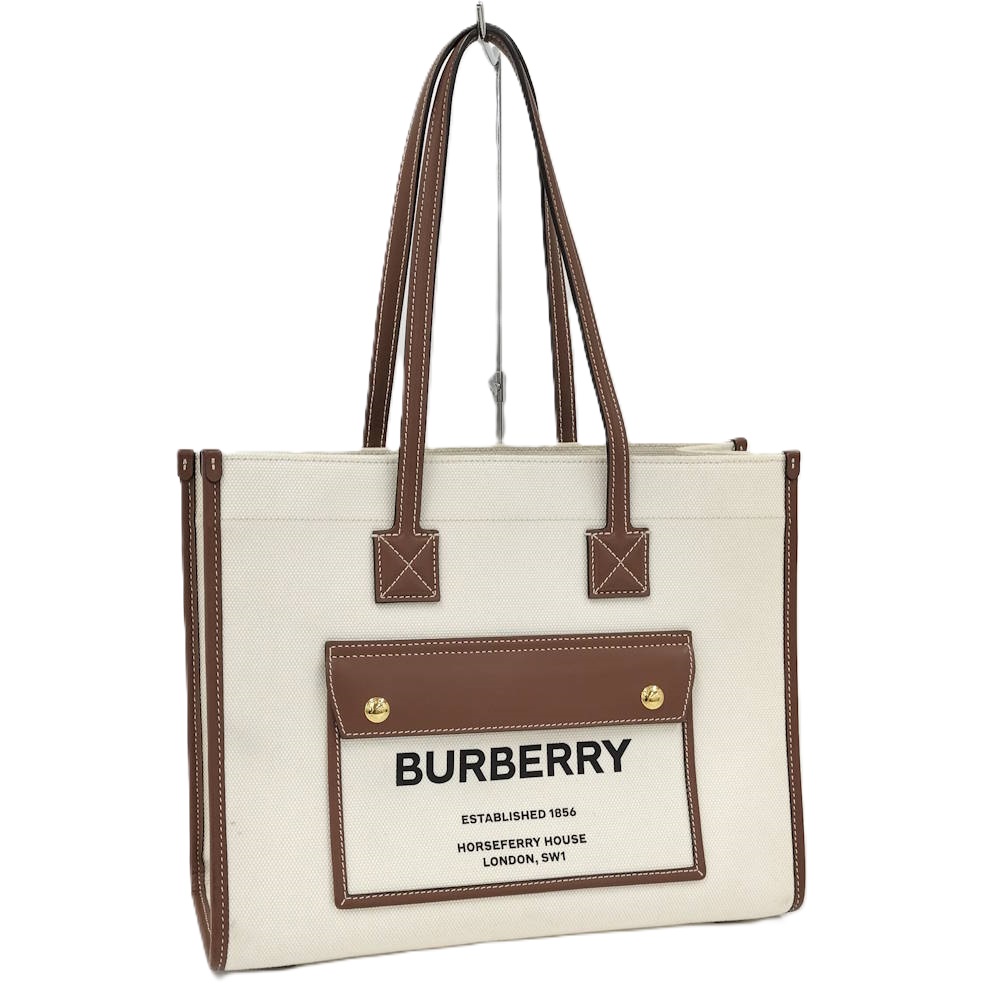 【中古】BURBERRY フレヤトートバッグ キャンバス レザー ベージュ タン|JJcollection