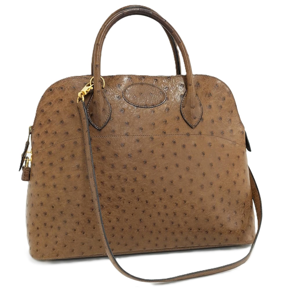 【中古】HERMES ボリード35 オーストリッチ ◯W刻印 2WAYショルダーバッグ ハンドバッグ ブラウン系|JJcollection