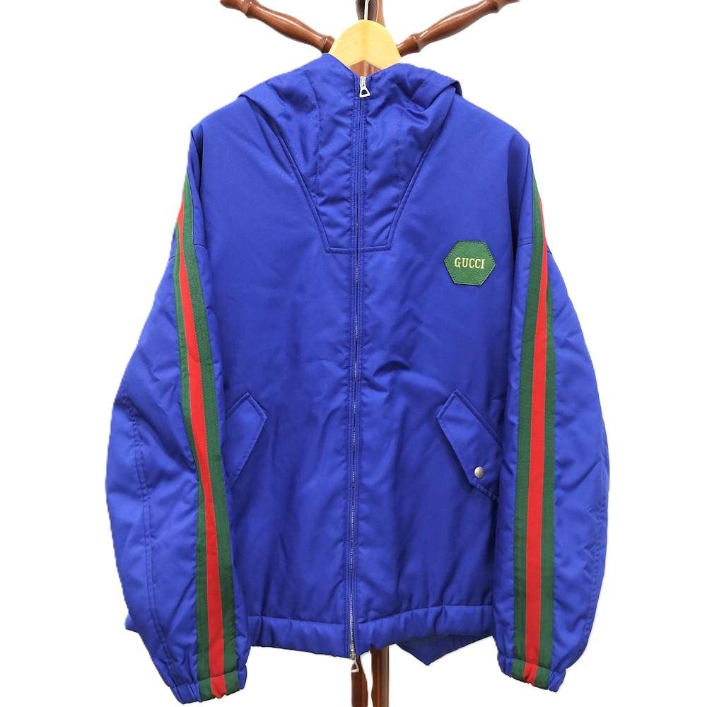 【中古】GUCCI バッグロゴ フーディジャケット 表記サイズ：50 ナイロン ブルー 676502｜JJcollection