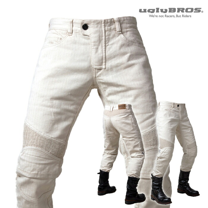 アグリブロス フェザーベッド・ケブラー・クリーム｜テーパードルーズフィット CE規格パッド付 uglyBROS MOTO PANTS FEATHERBED-K CREAM メンズ バイク ジーンズ 26,920円