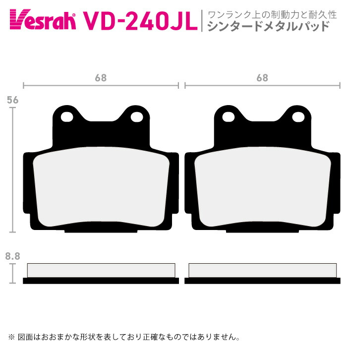 ベスラ VD-240JL シンタードメタルパッド バイク ヤマハ TZR125 TZR125R TZR150R TZR250 TZR250R FZX250 TZR250RS XJR400R FZR400R XJR400S XJR400RII FZ400