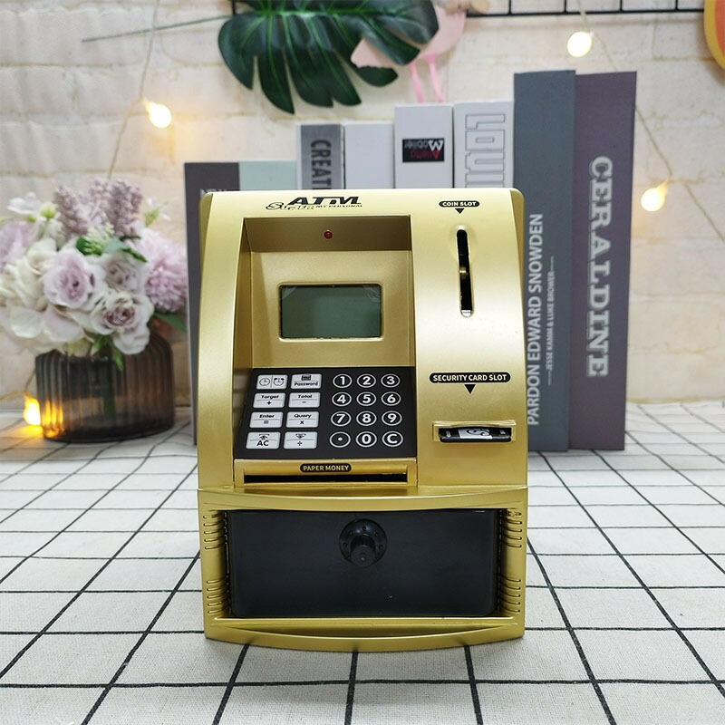 ATMプレミアム貯金箱　メモリーバンク　電動　シルバー　自動識別 楽天市場】【送料無料!】 プレミアムATMメモリーバンク シルバー