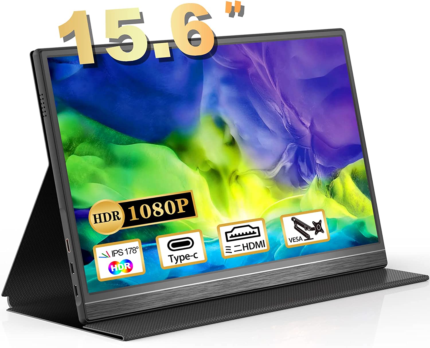 15.6in 1080PFHD 可動性見せびらかす 薄型軽さ 携帯型管する VESA相応う IPSダイアログボックス 金棒引き内蔵 携帯型見せびらかす 控え選手管する マイコン/スマホ/Switch/XBOX/なおなお書き4など相応う USB Type-C/mini HDMI/OTG界面 照明ランプ覆いかぶせる付き添い人