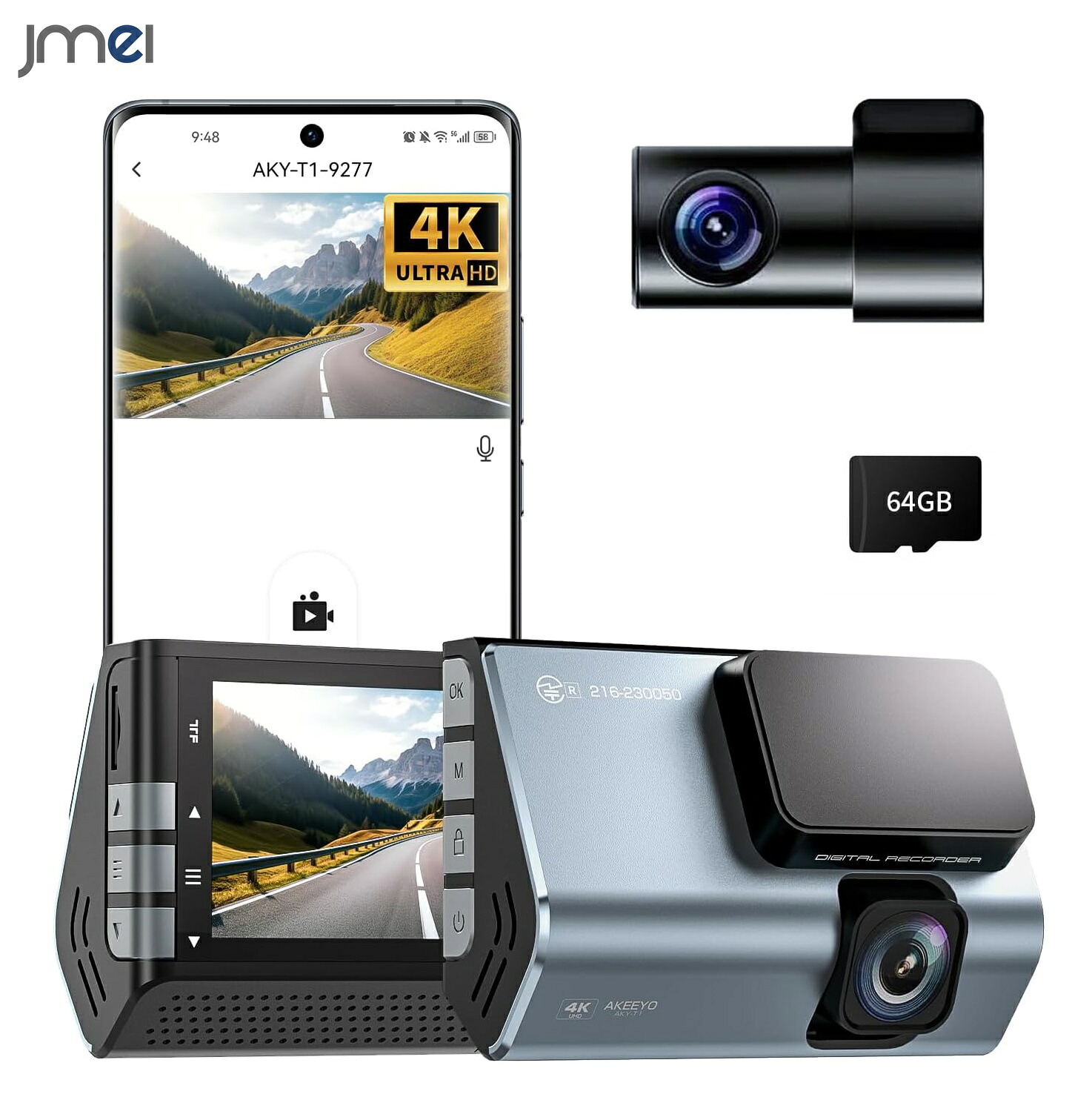 ドライブレコーダー前後カメラ 4Kドラレコ 5G Wi-Fi搭載 4K Ultra HD 3インチ小型 スーパーキャパシタ搭載 最新規格Type-C電源コネクター HUD表示モード 駐車監視 タイムラプス動画 GPS機能 地デジ干渉対策 全国LED信号対応 Gセンサー リバース連動 jmei スマホケース
