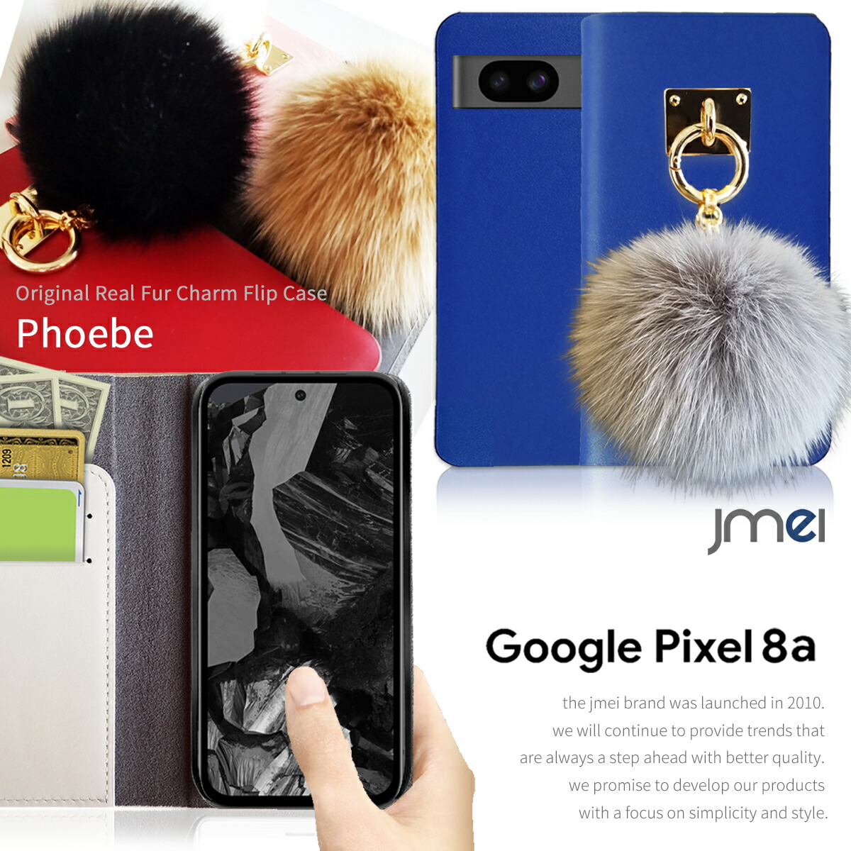 ピクセル8a ケース 手帳 本革 ファー チャーム スマホケース Pixel8a ケース手帳型 かわいい グーグル ピクセル 8a カバー スマホ スマホカバー Google Pixel8a レザー 携帯ケース