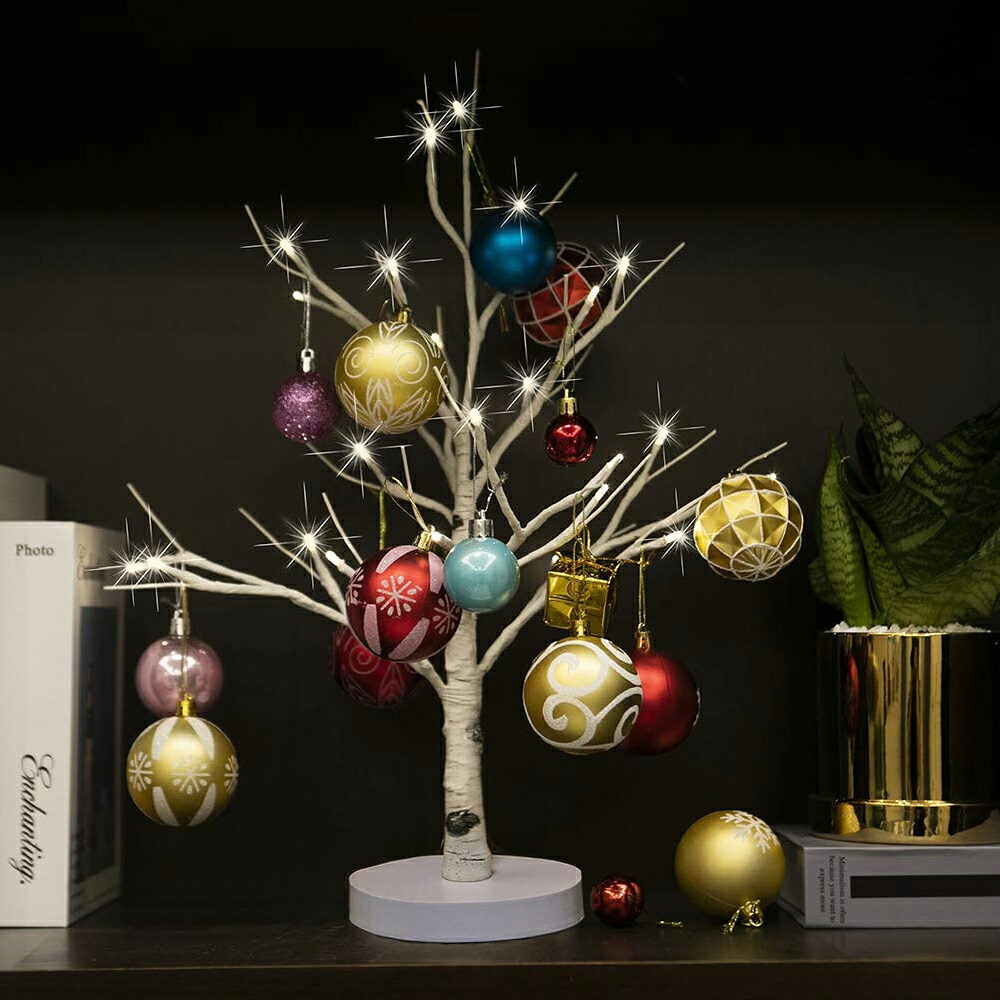 ブランチツリー 45cm 白樺 卓上 クリスマスツリー Ledイルミネーション 24led 60led