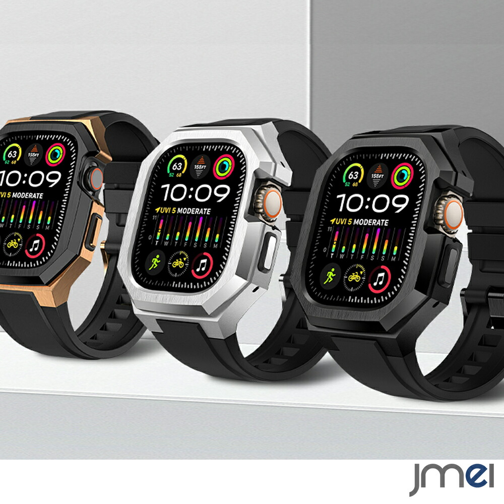 Apple Watch Ultra 3 バンド ケース コンパチブル Apple Watch Ultra 2 49mm バンパーカバー付き 頑丈なTPUベルド 一体型 M1 スポーツバンド アップルウォッチ ウルトラ 対応 49 mm メンズ 耐久性 耐衝撃 装着簡単 ブラックゴールド|ジェイエムイーアイ