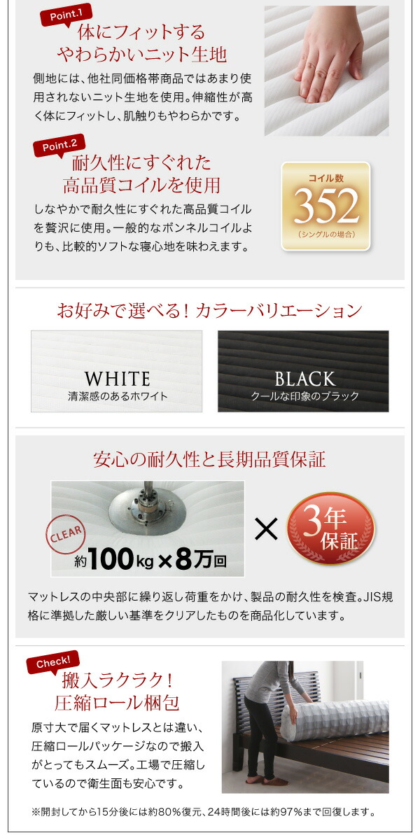 コンセント付き収納ベッド スタンダードボンネルコイルマットレス付き ...