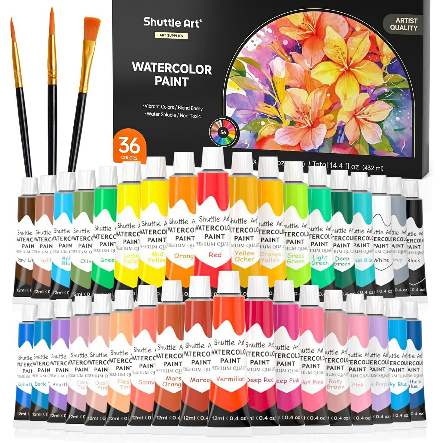 楽天市場】【送料無料】水彩絵の具 15色セット ブラシ付き 透明水彩