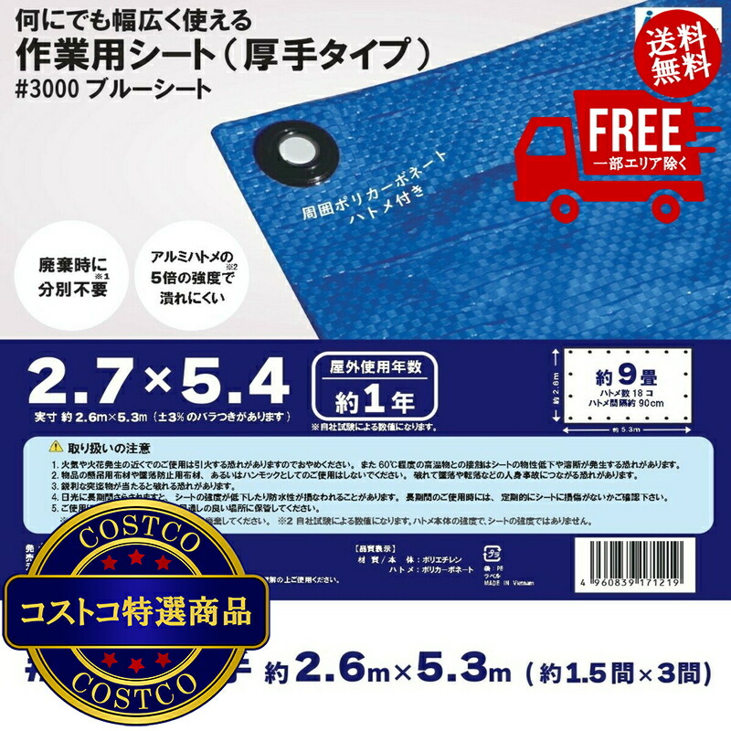 貨物輸送無料！(コストコ) アイネット #3000青色腰かけ 2.7 x 5.4m  10仕掛ける ※ご申しつける後5-14日でお届けします