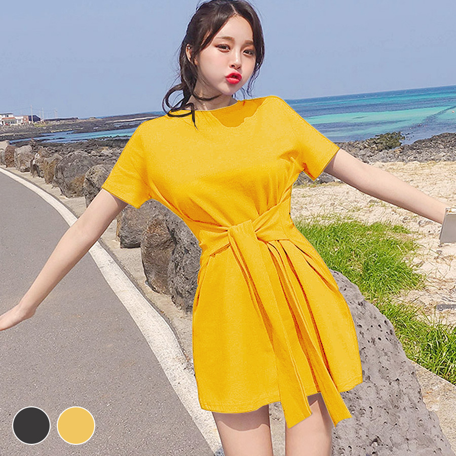 楽天市場 フロントリボンミニワンピース レディース 春夏秋冬 新作 半袖 ショート丈 無地 シンプル セクシー 大人可愛い デート 女子会 韓国風 韓流 ブラック 黒 イエロー 黄色 S Jocosa 40 送料無料 即納 Jocosa 楽天市場店