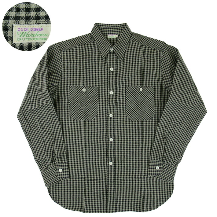 WAREHOUSE ウエアハウス 長袖 ワークシャツ Lot 3055 LONG SLEEVE CHECK WORK SHIRTS A柄(ギンガムチェック)