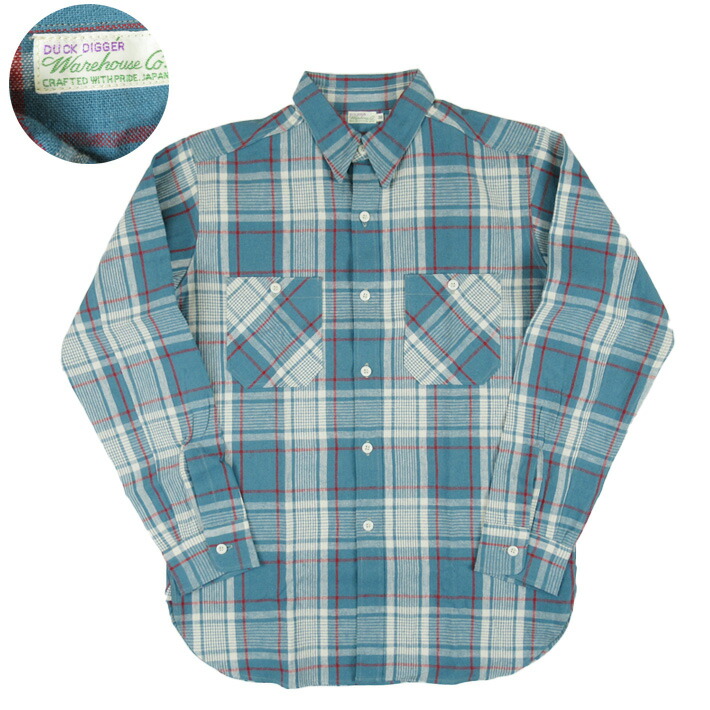 WAREHOUSE ウエアハウス 長袖 ワークシャツ Lot 3055 LONG SLEEVE CHECK WORK SHIRTS B柄(大チェック)-