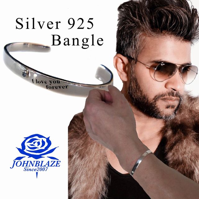 シルバー925製 シンプル ジルコニア オープンバングル ブレスレット 太め メンズ おしゃれ ギフト プレゼント 個性派 シルバーアクセ シルバーアクセサリー 人気満点