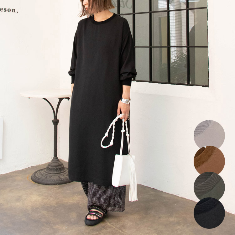 楽天市場 30 Off 定価3 900 2 730円リブネックワンピース 無地ワンピ 長袖 ワンピース リブ ロングワンピ 布帛 ２０１９aw 大人カジュアル 無地ワンピ トップス Jolielle ジョリエル