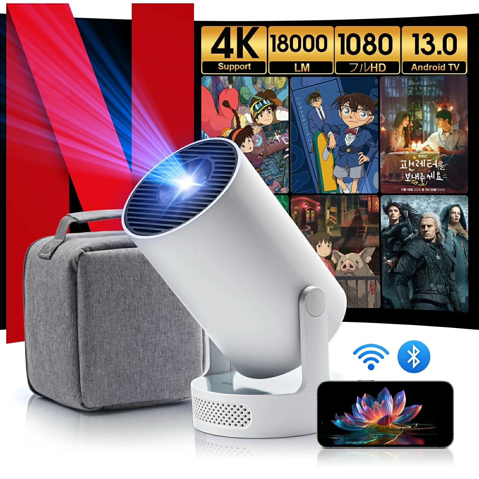 プロジェクター 天井 投影 小型 軽量 家庭用 ホームプロジェクター Android TV 11.0 高輝度 4K対応 6GWiFi Bluetooth5.4 無線 youtube/Netflix 壁 自動台形補正 短距離｜Jolife