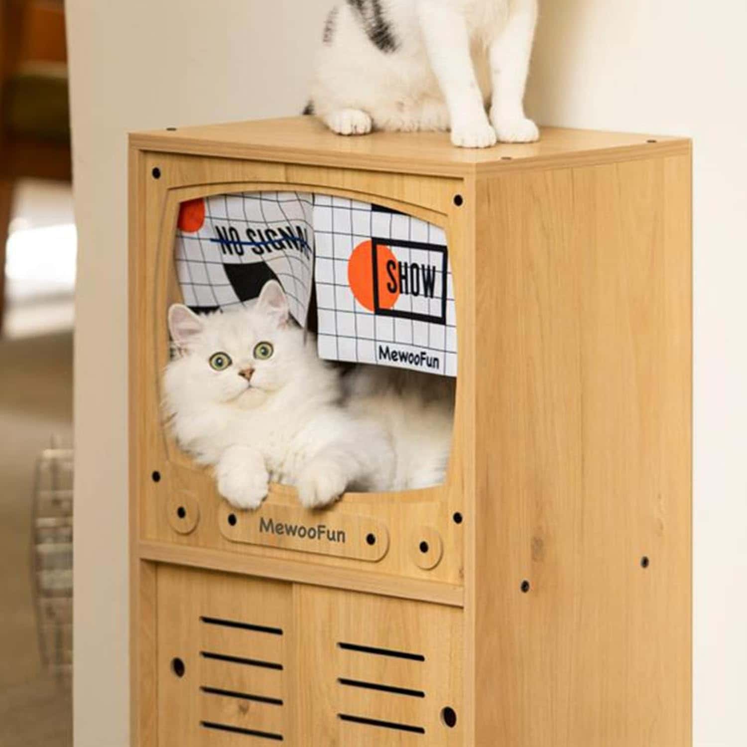 猫爪とぎハウス 木製 ペットベッド 横置き 両用 昭和のテレビデザイン 猫用品 ぐっすり眠れる ストレス発散 インテリア|Jolife