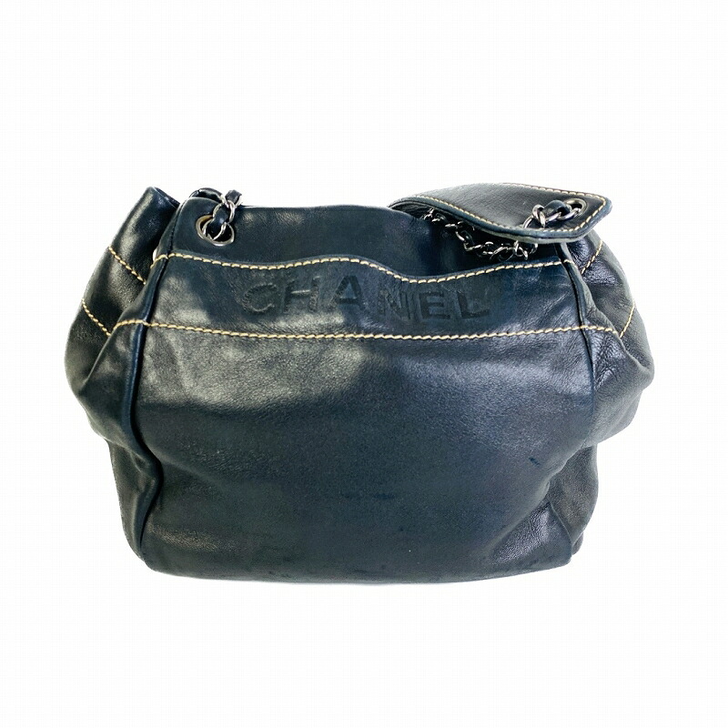 【最終処分SALE】CHANEL シャネル シャネル文字 ラムスキン ショルダーバッグ ブラック A-5583