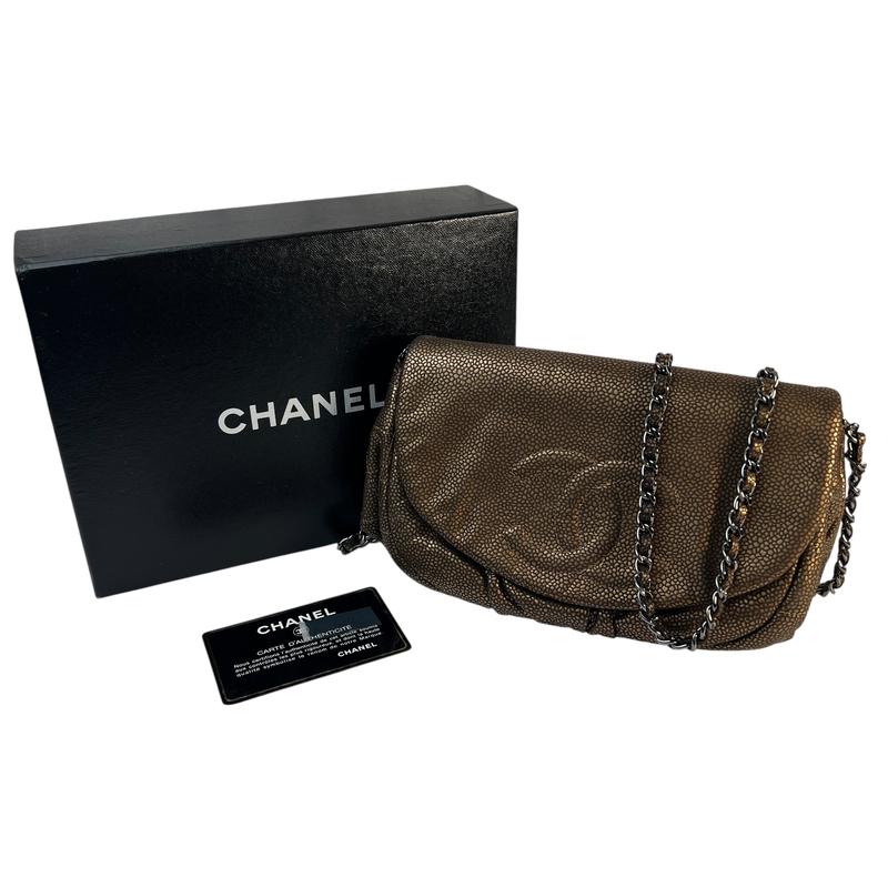 【最終処分SALE】CHANEL シャネル ココマーク ハーフムーン カーフスキン ショルダーバッグ ブラウン A-8861