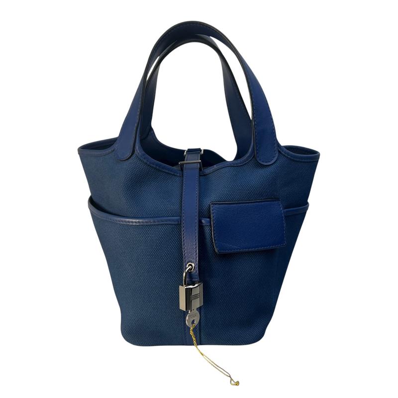 【最終処分SALE】HERMES エルメス ピコタン 刻印U キャンバス ハンドバッグ ブルー A-10011