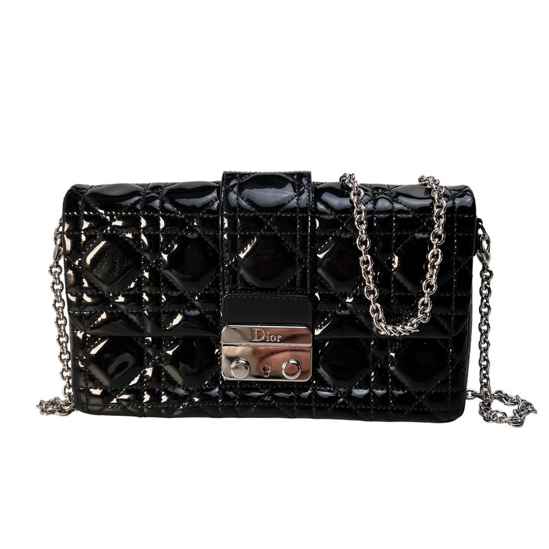 【最終処分SALE】Christian Dior ディオール カナージュ パテントレザー ショルダーバッグ ブラック A-10938