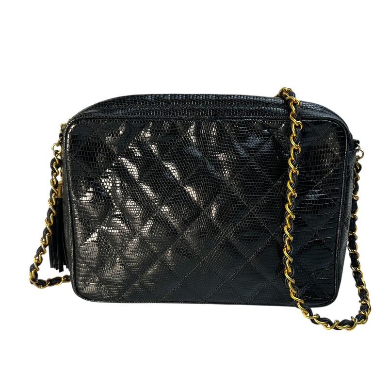 CHANEL シャネル ココマーク フリンジ リザード ショルダーバッグ ブラック A-12124